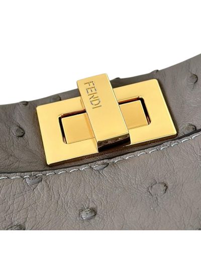 Fendi Peekaboo Mini Gray Ostrich Leather Shoulder Crossbody Bag A66806 Gray 2523653
