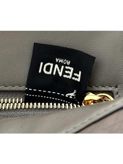 Fendi Peekaboo Mini Gray Ostrich Leather Shoulder Crossbody Bag A66806 Gray 2523653