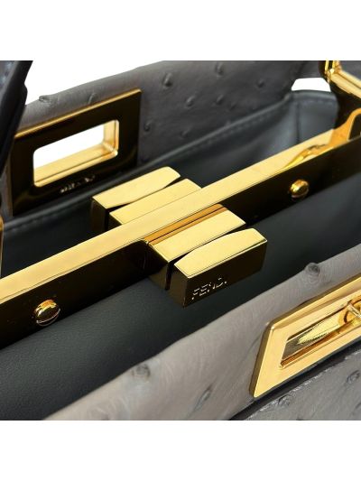 Fendi Peekaboo Mini Gray Ostrich Leather Shoulder Crossbody Bag A66806 Gray 2523653