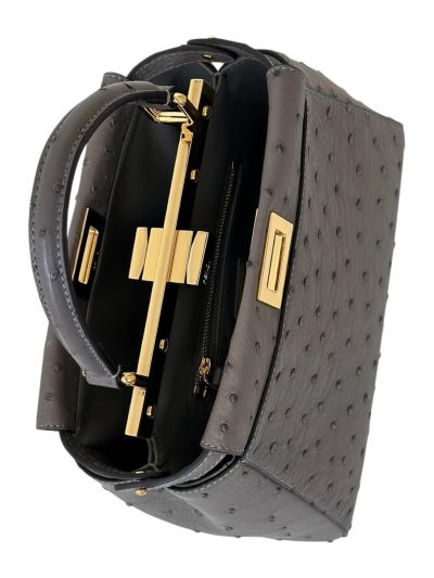 Fendi Peekaboo Mini Gray Ostrich Leather Shoulder Crossbody Bag A66806 Gray 2523653