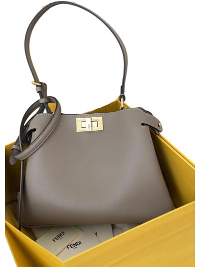 Fendi Peekaboo Small Soft Beige Leather Shoulder Crossbody Bag A80175 Beige 2523617