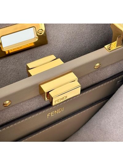 Fendi Peekaboo Small Soft Beige Leather Shoulder Crossbody Bag A80175 Beige 2523617