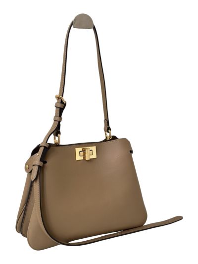 Fendi Peekaboo Small Soft Beige Leather Shoulder Crossbody Bag A80175