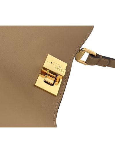 Fendi Peekaboo Small Soft Beige Leather Shoulder Crossbody Bag A80175 Beige 2523618