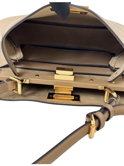 Fendi Peekaboo Small Soft Beige Leather Shoulder Crossbody Bag A80175 Beige 2523618