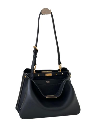 Fendi Peekaboo Small Soft Black Leather Shoulder Crossbody Bag A80175