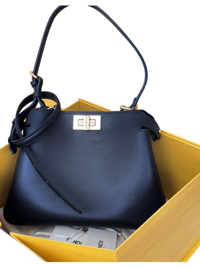 Fendi Peekaboo Small Soft Black Leather Shoulder Crossbody Bag A80175 Black 2523619