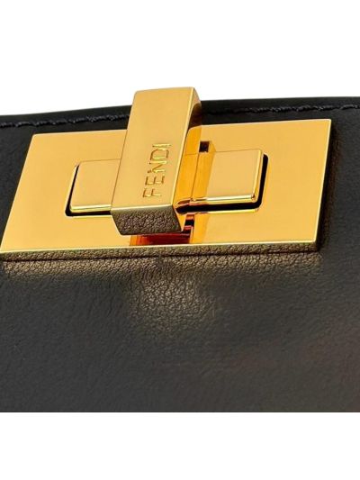 Fendi Peekaboo Small Soft Black Leather Shoulder Crossbody Bag A80175 Black 2523619