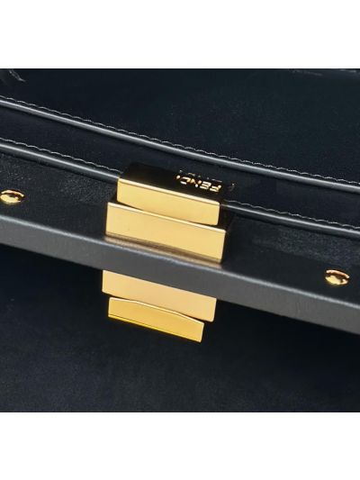 Fendi Peekaboo Small Soft Black Leather Shoulder Crossbody Bag A80175 Black 2523619