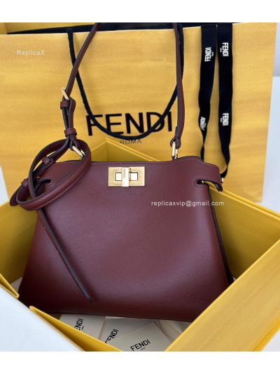 Fendi Peekaboo Small Soft Dark Red Leather Shoulder Crossbody Bag A80175 Red 2523620