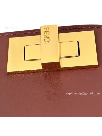 Fendi Peekaboo Small Soft Dark Red Leather Shoulder Crossbody Bag A80175 Red 2523620