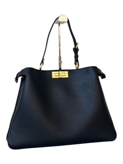 Fendi Peekaboo Soft Black Leather Large Shoulder Bag 80172L