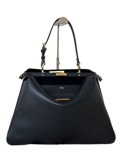 Fendi Peekaboo Soft Black Leather Large Shoulder Bag 80172L Black 2523718