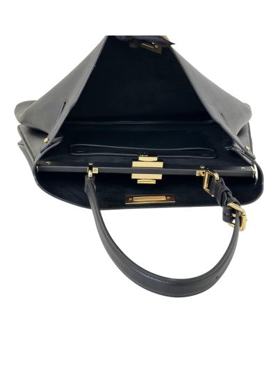Fendi Peekaboo Soft Black Leather Large Shoulder Bag 80172L Black 2523718