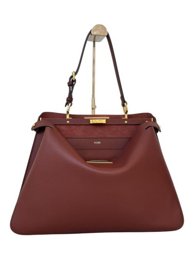 Fendi Peekaboo Soft Burgundy Leather Large Shoulder Bag 80172L Burgundy 2523702