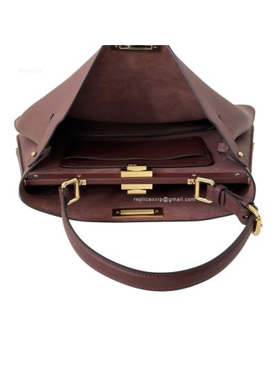 Fendi Peekaboo Soft Burgundy Leather Large Shoulder Bag 80172L Burgundy 2523702