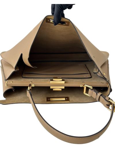 Fendi Peekaboo Soft Camel Beige Leather Large Shoulder Bag 80172L Camel 2523704