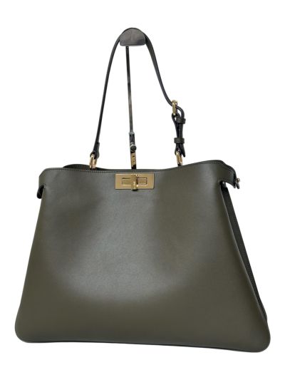 Fendi Peekaboo Soft Dark Green Leather Large Shoulder Bag 80172L