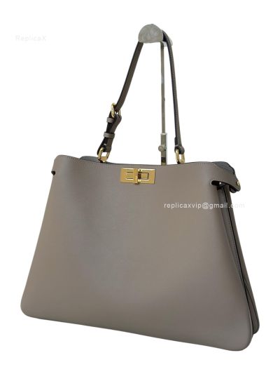 Fendi Peekaboo Soft Light Grey Leather Large Shoulder Bag 80172L