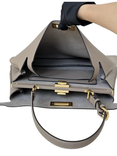 Fendi Peekaboo Soft Light Grey Leather Large Shoulder Bag 80172L Grey 2523700