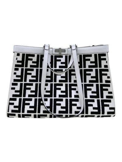 Fendi Peekaboo X Lite Zucchino Canvas King FF Top Handle Tote Bag White 8265A