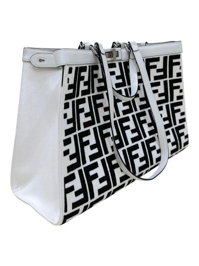Fendi Peekaboo X Lite Zucchino Canvas King FF Top Handle Tote Bag White 8265A White 826 2523797