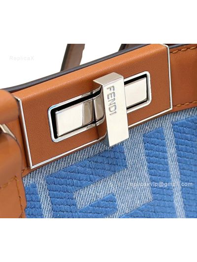 Fendi Peekaboo X Lite Zucchino Canvas King FF Top Handle Tote Bag Blue 8265A Blue 826 2523796