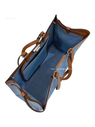 Fendi Peekaboo X Lite Zucchino Canvas King FF Top Handle Tote Bag Blue 8265A Blue 826 2523796