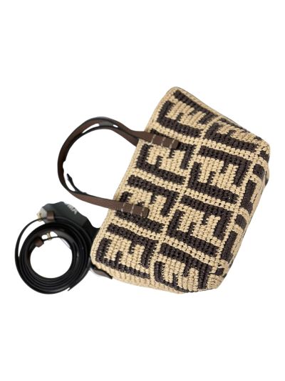 Fendi Roll Brown FF Raffia Crochet Mini Shoulder Bag 8655B Brown 2523753