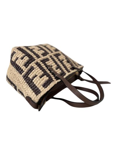 Fendi Roll Brown FF Raffia Crochet Mini Shoulder Bag 8655B Brown 2523753