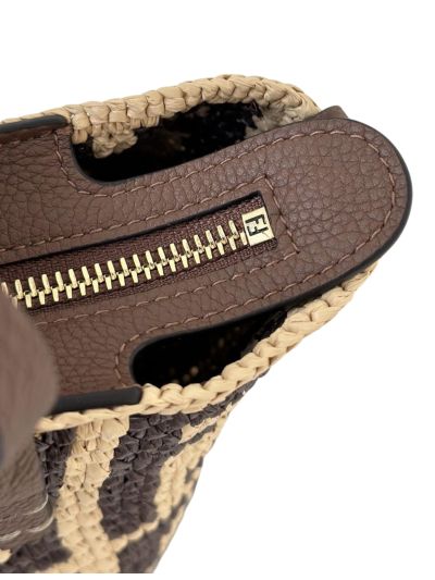 Fendi Roll Brown FF Raffia Crochet Mini Shoulder Bag 8655B Brown 2523753
