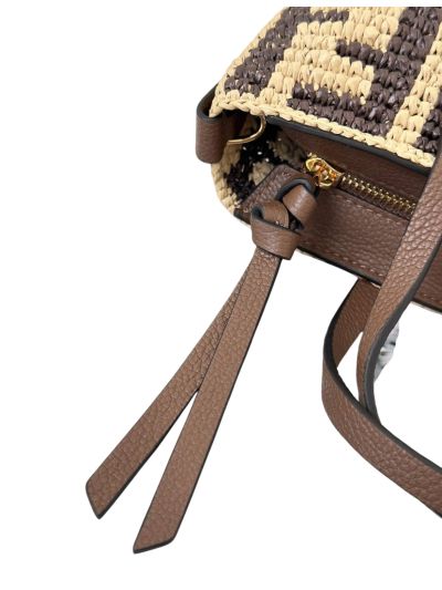 Fendi Roll Brown FF Raffia Crochet Mini Shoulder Bag 8655B Brown 2523753