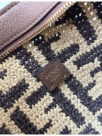 Fendi Roll Brown FF Raffia Crochet Mini Shoulder Bag 8655B Brown 2523753