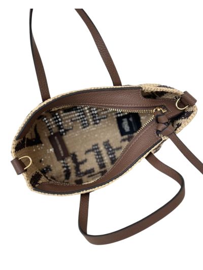 Fendi Roll Brown FF Raffia Crochet Mini Shoulder Bag 8655B Brown 2523753