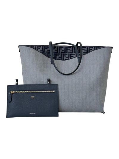 Fendi Roll Large Navy Blue FF Jacquard Shopping Tote Shoulder Bag 8661B Navy 2523720