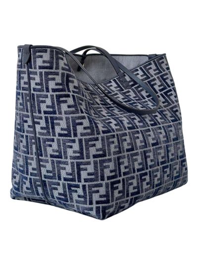 Fendi Roll Large Navy Blue FF Jacquard Shopping Tote Shoulder Bag 8661B Navy 2523720