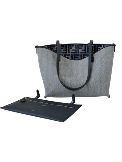 Fendi Roll Medium Navy Blue FF Jacquard Shopping Tote Shoulder Bag 8661Bs Navy 2523719