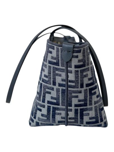 Fendi Roll Medium Navy Blue FF Jacquard Shopping Tote Shoulder Bag 8661Bs Navy 2523719