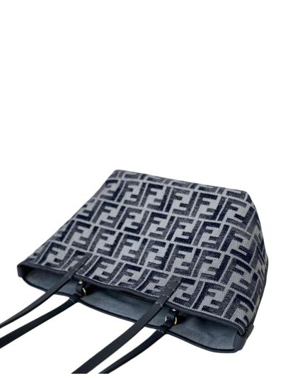 Fendi Roll Medium Navy Blue FF Jacquard Shopping Tote Shoulder Bag 8661Bs Navy 2523719
