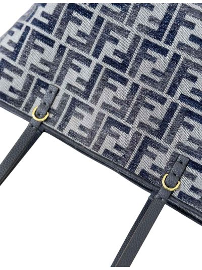 Fendi Roll Medium Navy Blue FF Jacquard Shopping Tote Shoulder Bag 8661Bs Navy 2523719
