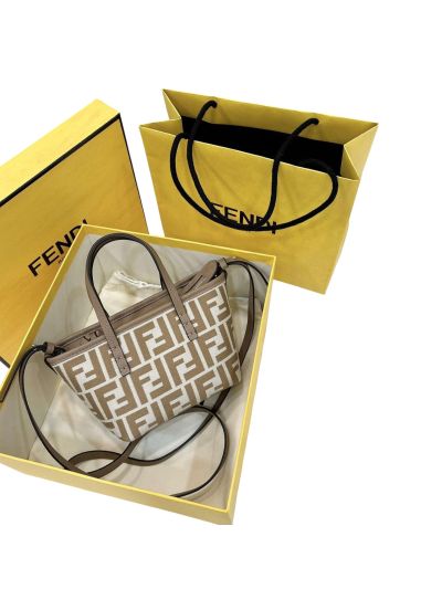 Fendi Roll Mini Beige FF Jacquard Shopping Tote Shoulder Bag A8655 Beige 2523779