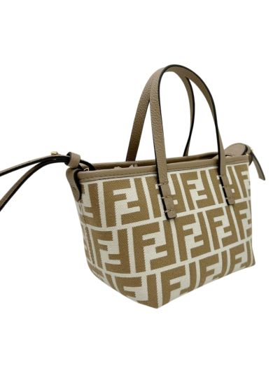 Fendi Roll Mini Beige FF Jacquard Shopping Tote Shoulder Bag A8655 Beige 2523779