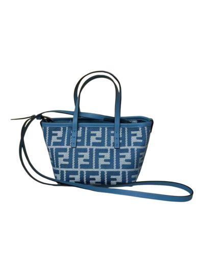 Fendi Roll Mini Blue White FF Jacquard Shopping Tote Shoulder Bag A8655