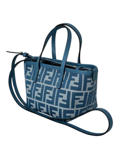 Fendi Roll Mini Blue White FF Jacquard Shopping Tote Shoulder Bag A8655 Blue 2523648