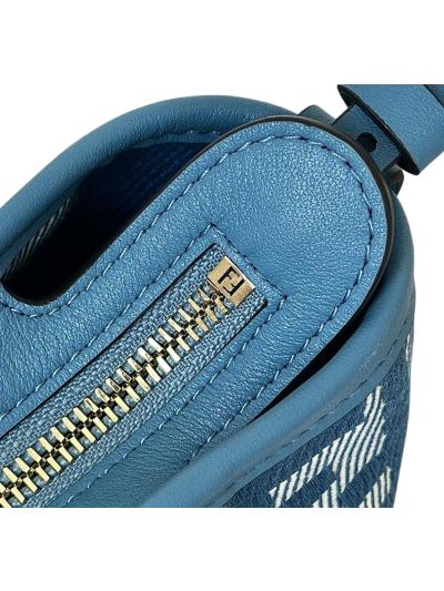 Fendi Roll Mini Blue White FF Jacquard Shopping Tote Shoulder Bag A8655 Blue 2523648