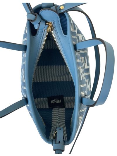 Fendi Roll Mini Blue White FF Jacquard Shopping Tote Shoulder Bag A8655 Blue 2523648