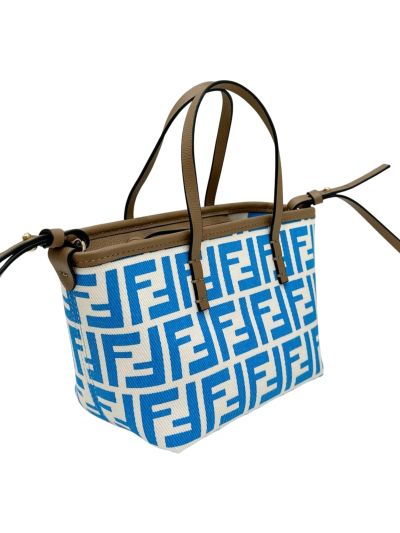 Fendi Roll Mini Blue White FF Jacquard Shopping Tote Shoulder Bag A8655 Blue 2523767