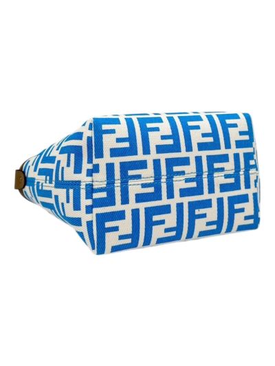 Fendi Roll Mini Blue White FF Jacquard Shopping Tote Shoulder Bag A8655 Blue 2523767