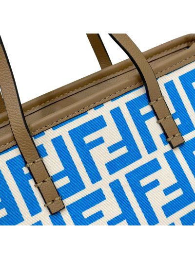Fendi Roll Mini Blue White FF Jacquard Shopping Tote Shoulder Bag A8655 Blue 2523767