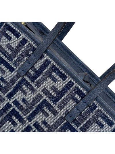 Fendi Roll Mini Navy Blue FF Jacquard Shopping Tote Shoulder Bag A8655 Navy 2523721